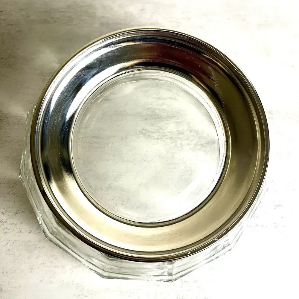 Vintage Mid-Century Modern Italian Crystal Paneled Bowl Silver Plated Base